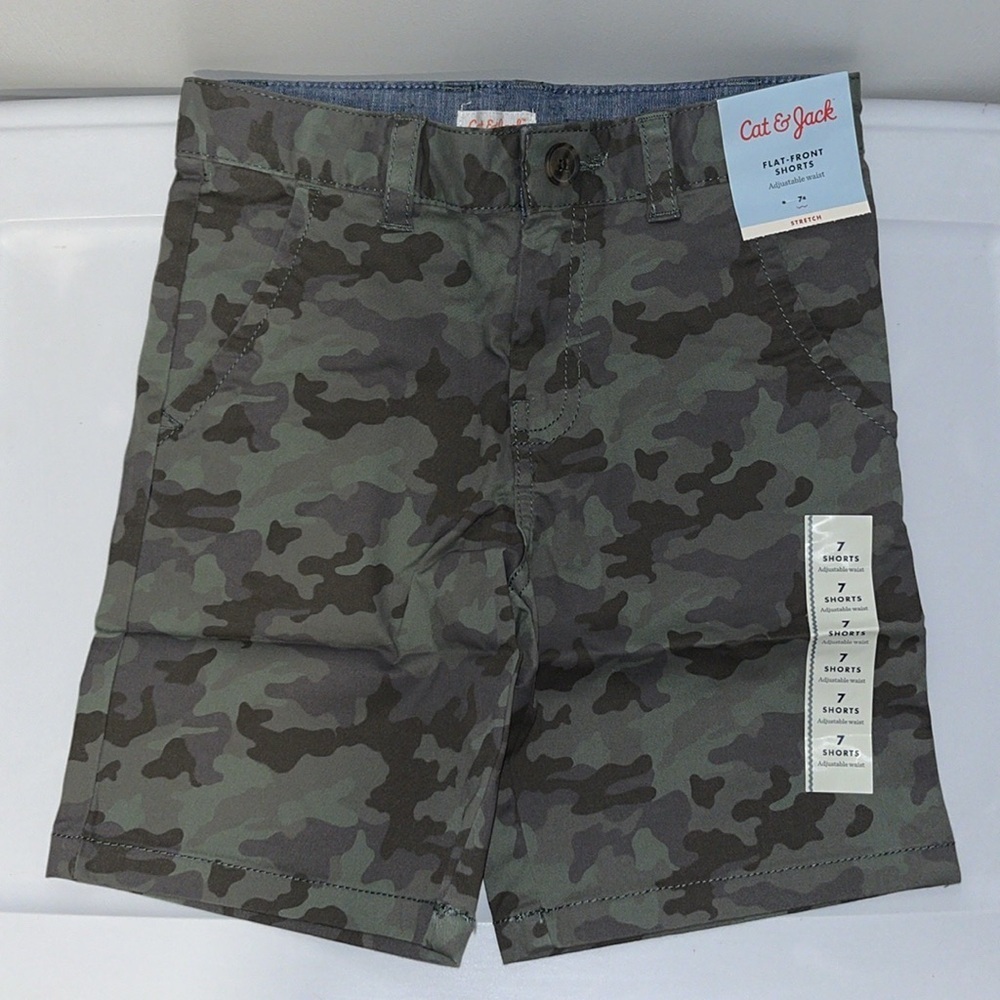 Cat & Jack Flat Front Chino Shorts Green Camouflage Camo Boys 7
